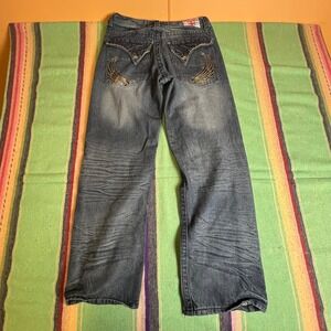 Swiss Cross Jeans Boys 18 Dark Wash Embroidered Wing Back Pocket Y2K Streetwear